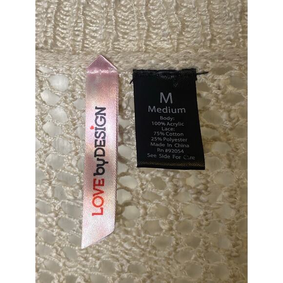 Love by Design Women's Oatmeal Open Weave Cardigan Lace Hem Size Medium - Picture 3 of 6